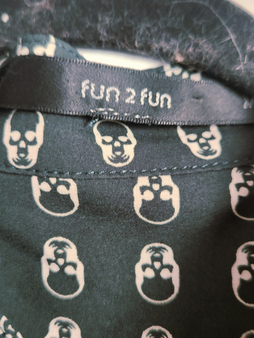 fun 2 fun Dark Green and White Skull Print Blouse